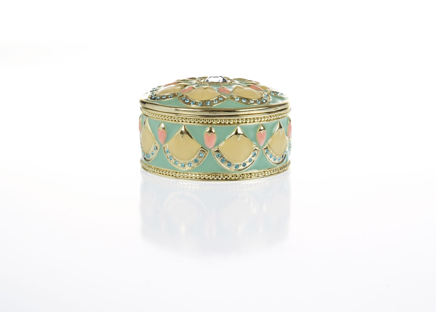 Keren Kopal Round Green turquoise Beautiful Decorated Trinket Box
