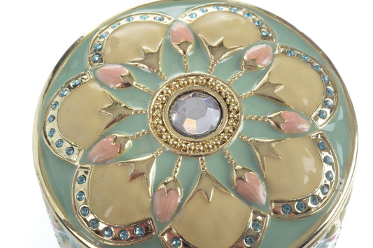 Keren Kopal Round Green turquoise Beautiful Decorated Trinket Box
