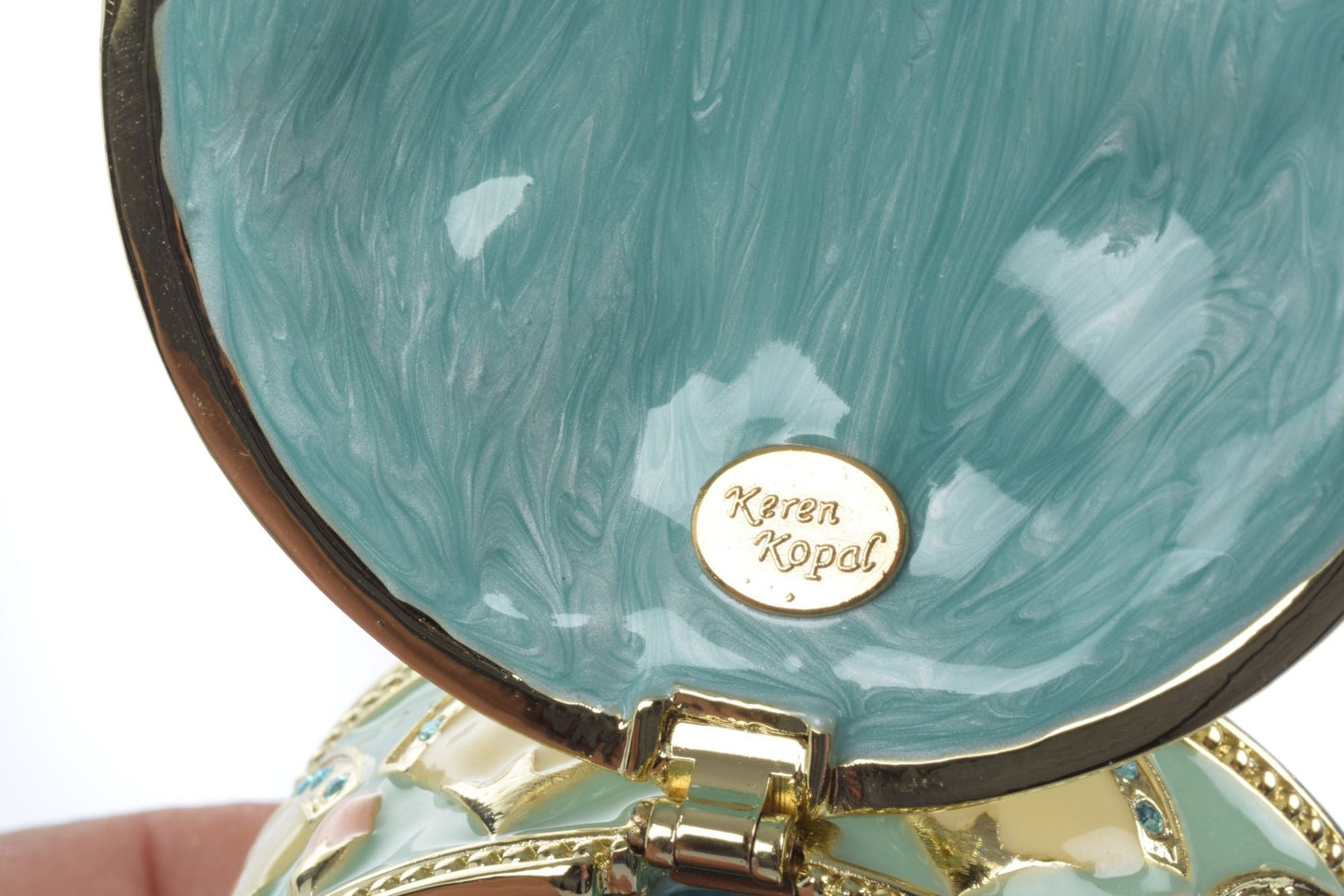 Keren Kopal Round Green turquoise Beautiful Decorated Trinket Box
