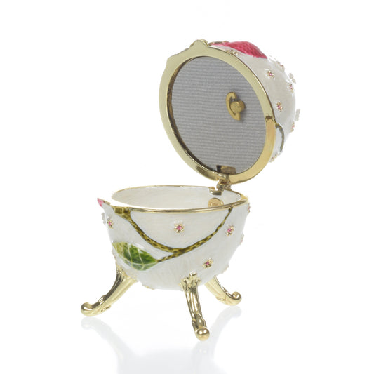 Keren Kopal White with red flower Music box Fur Elise by Beethoven Faberge Egg
