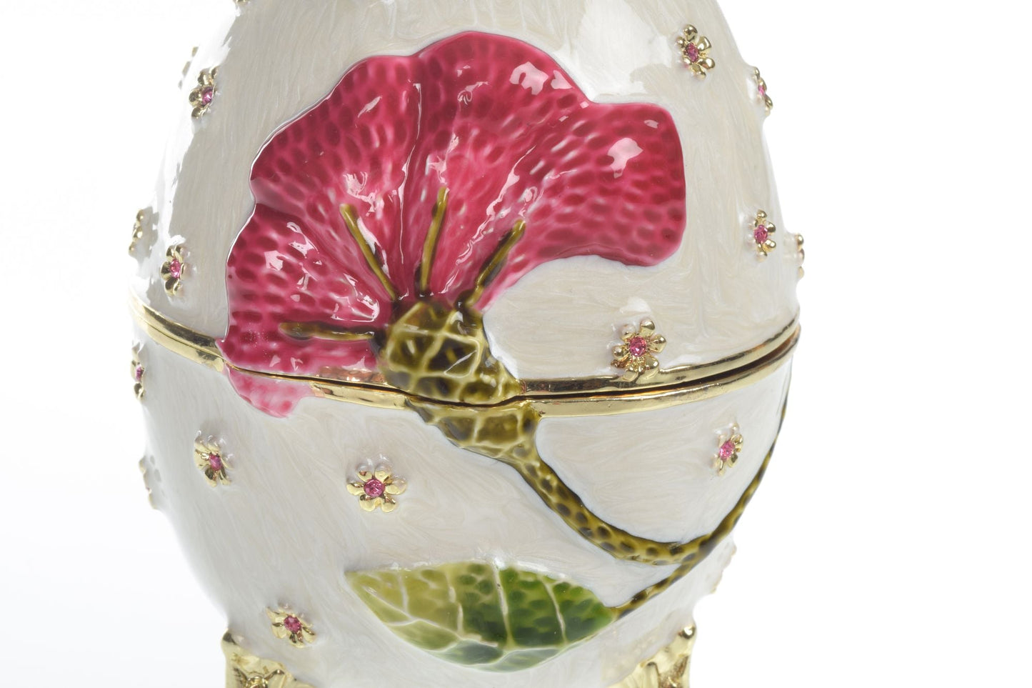 Keren Kopal White with red flower Music box Fur Elise by Beethoven Faberge Egg
