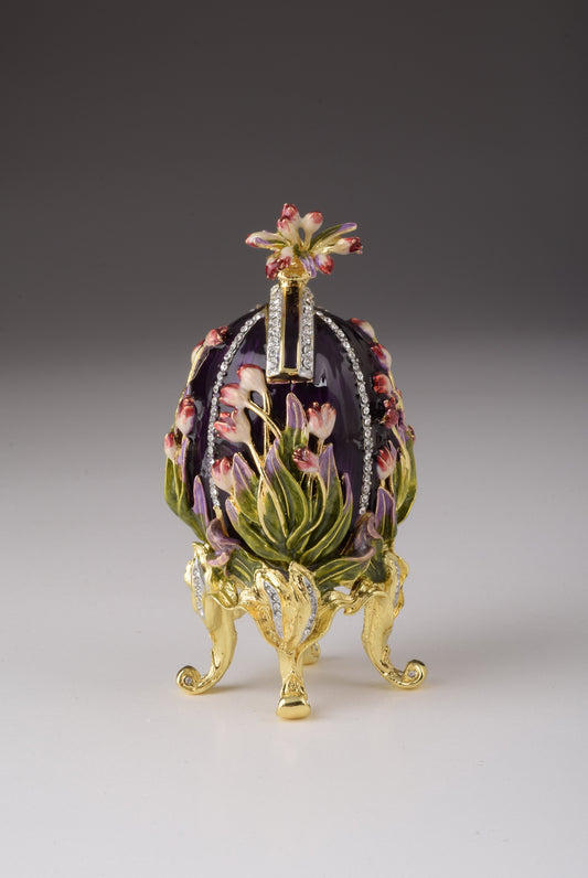 Keren Kopal Purple tulip Egg Trinket Box & Clock Russian Egg