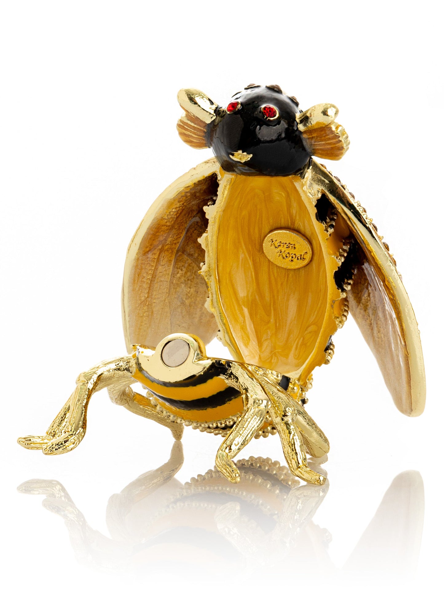 Gold & Black Enamel Honey Bee Queen Trinket Box
