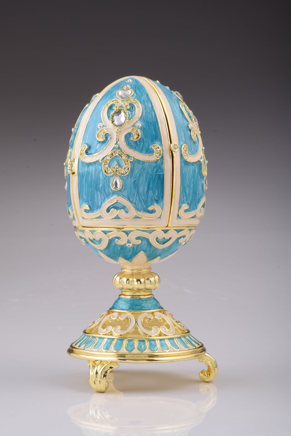 Keren Kopal Teal Faberge Egg with Clock Inside