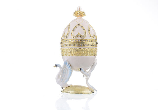 Keren Kopal White Faberge Egg with Swans