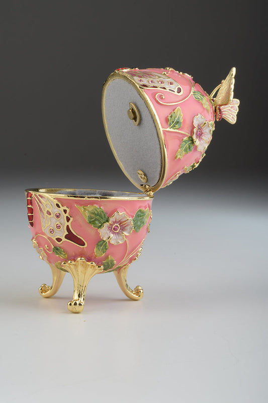 Keren Kopal Pink Faberge Egg with Flowers and Butterfly