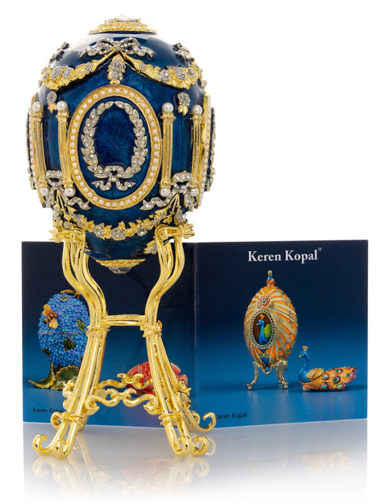 Keren Kopal Blue Faberge Egg with Swan Inside