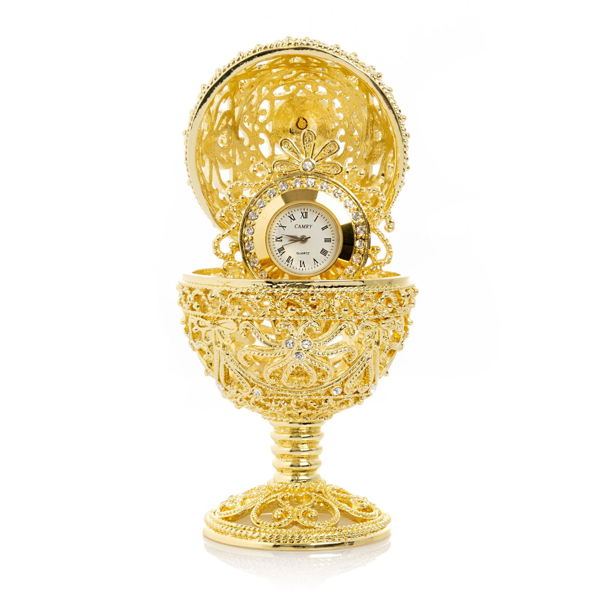 Keren Kopal Gold Faberge Egg with Clock Inside