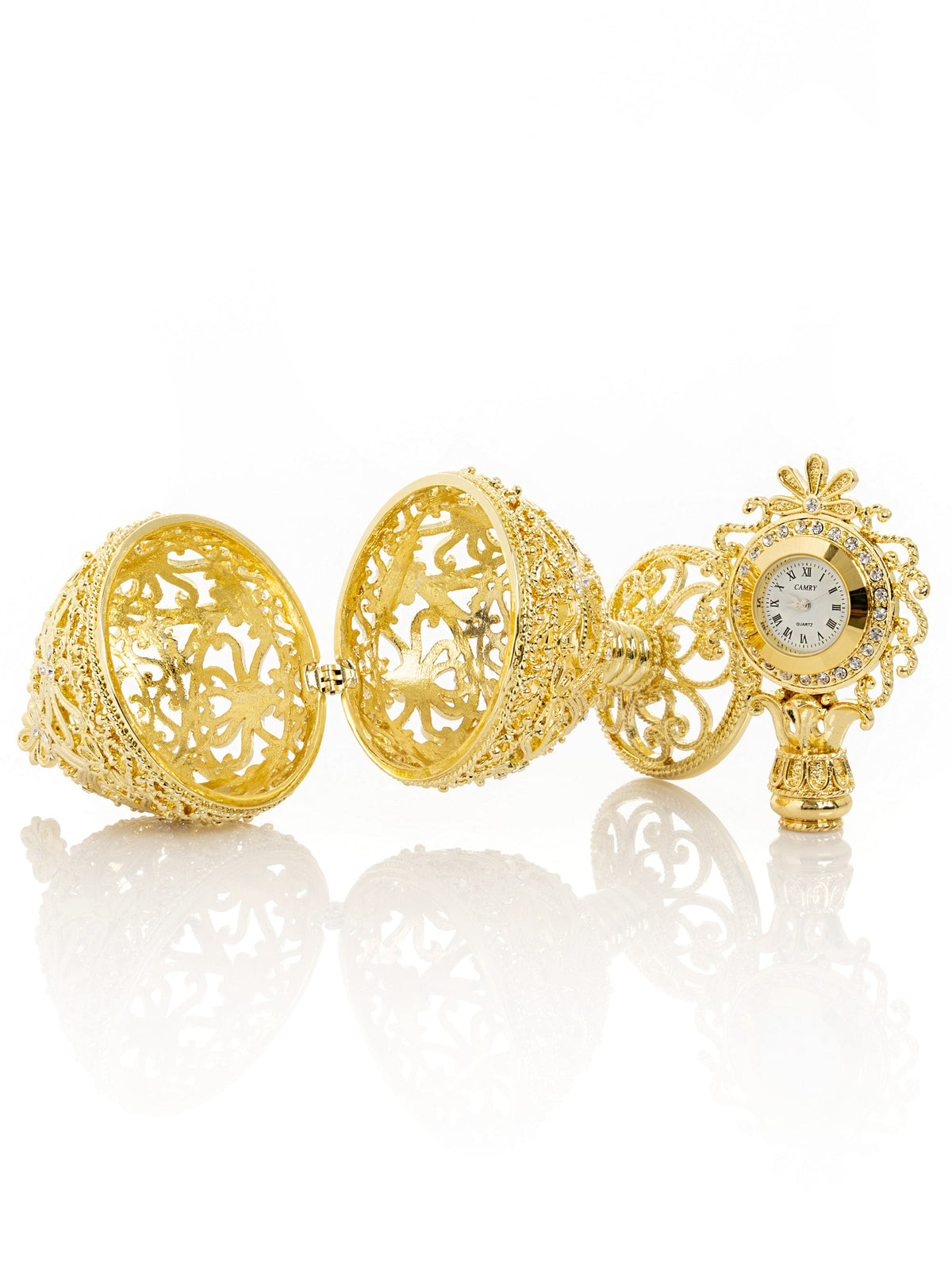 Keren Kopal Gold Faberge Egg with Clock Inside