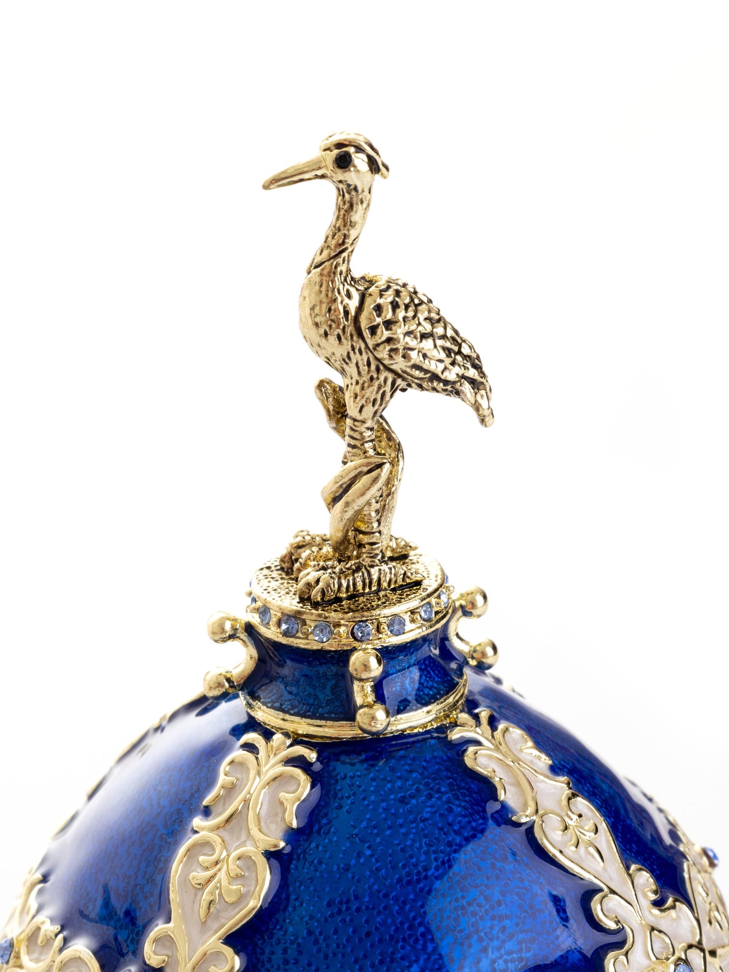 Luxurious Blue-Gold Egg with Clock with Dragon Pedestal and Bird Ornament