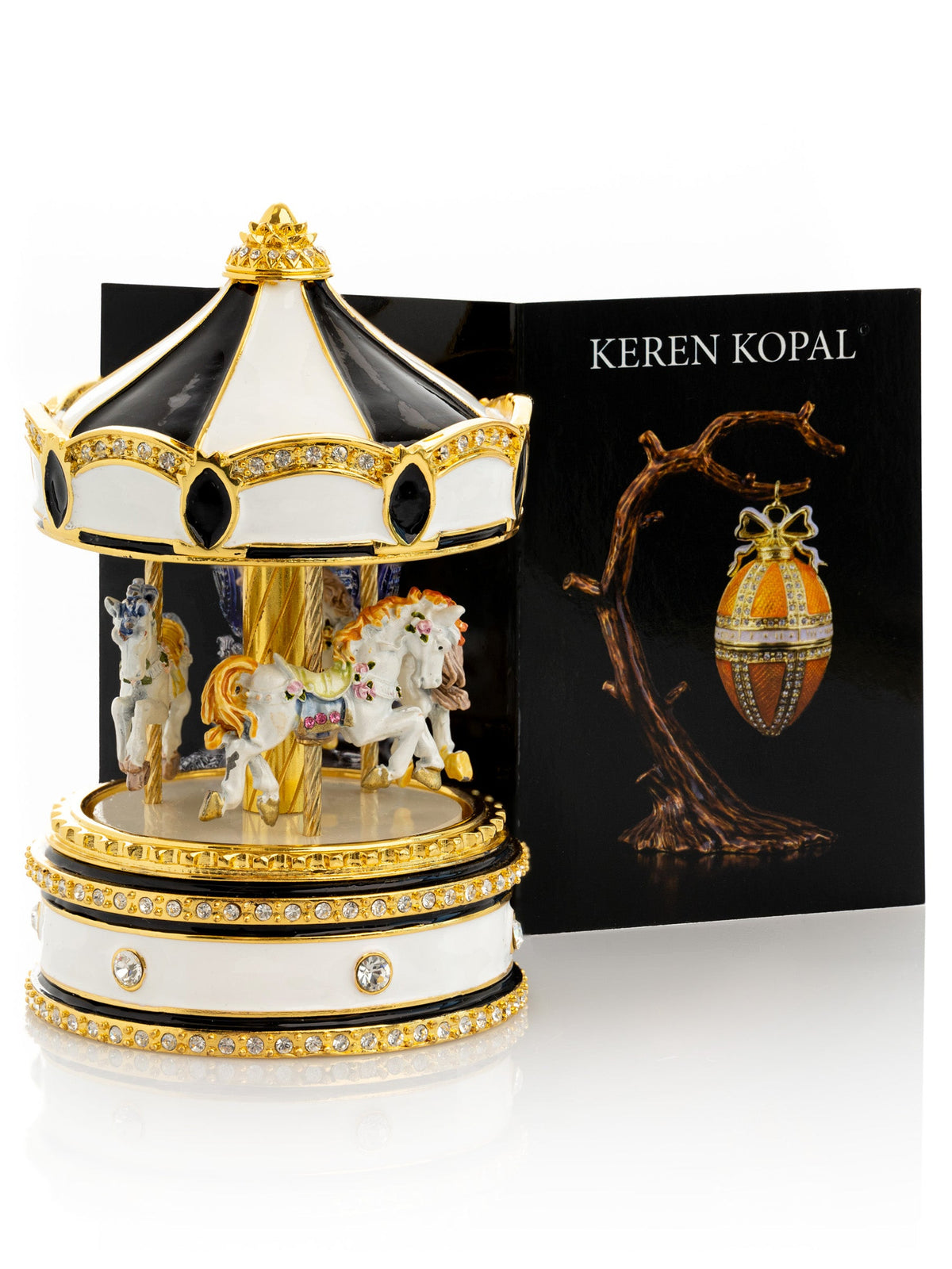 Keren Kopal Black Musical Carousel with Spinning Royal Horses