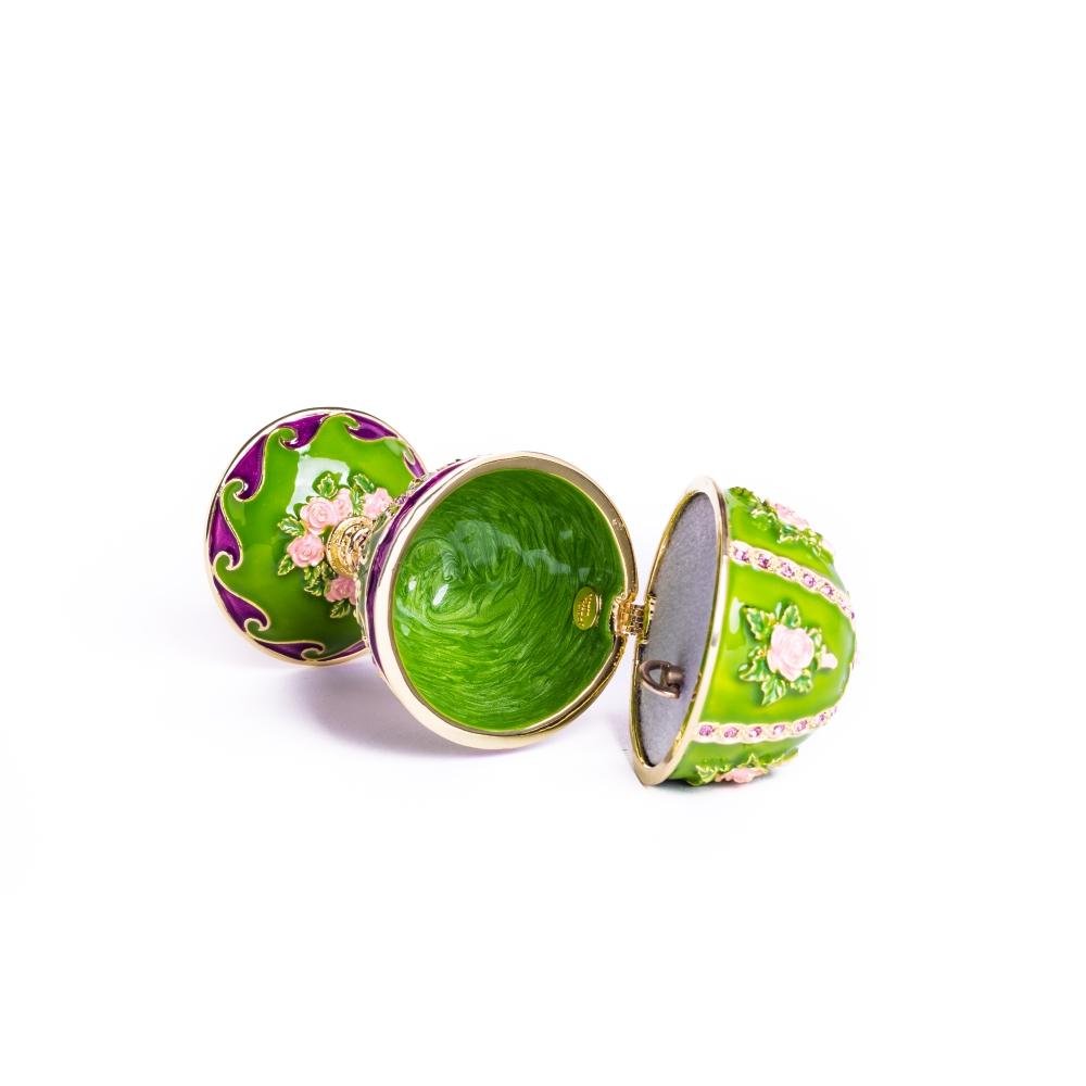 Keren Kopal Green Faberge Egg Music Playing Decorated with Flowers
