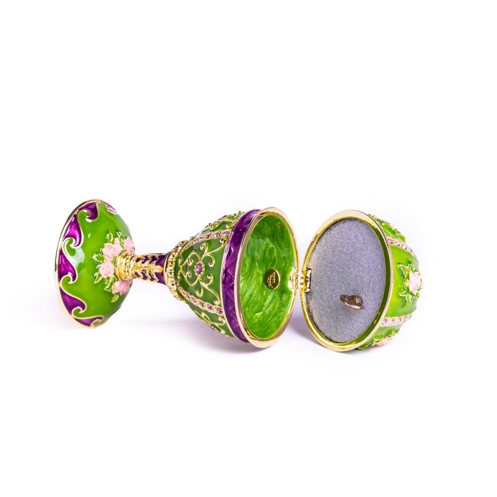 Keren Kopal Green Faberge Egg Music Playing Decorated with Flowers