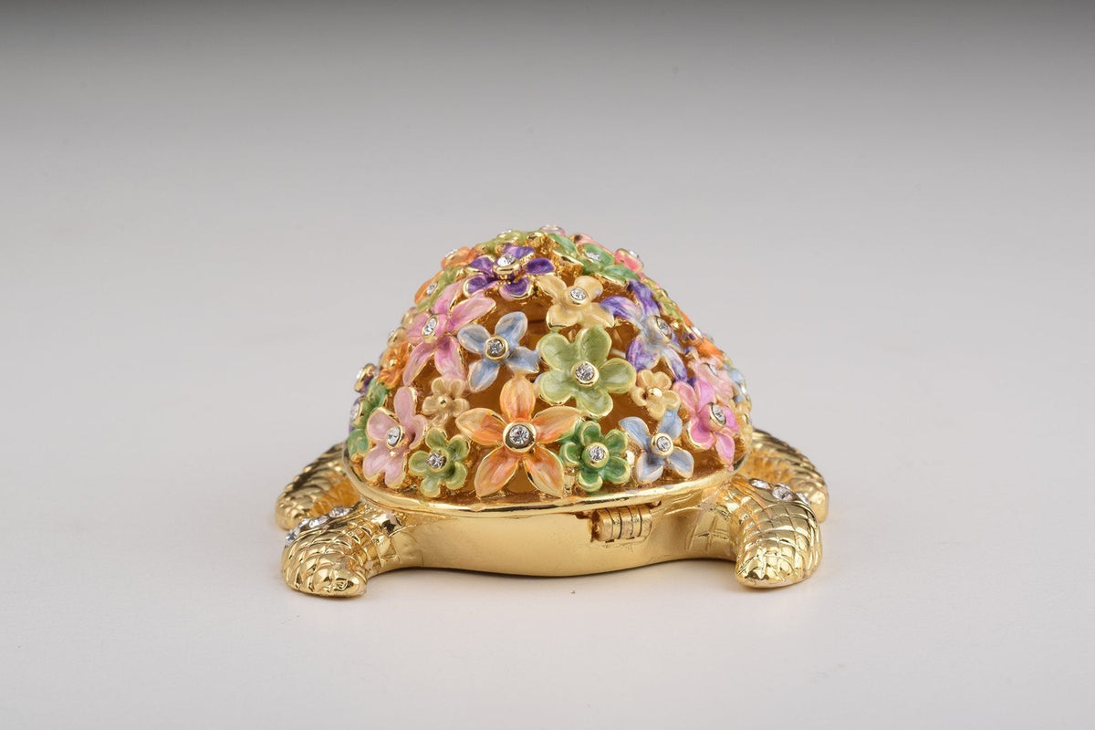 Keren Kopal Gold Turtle with Colorful Flowers Trinket Box