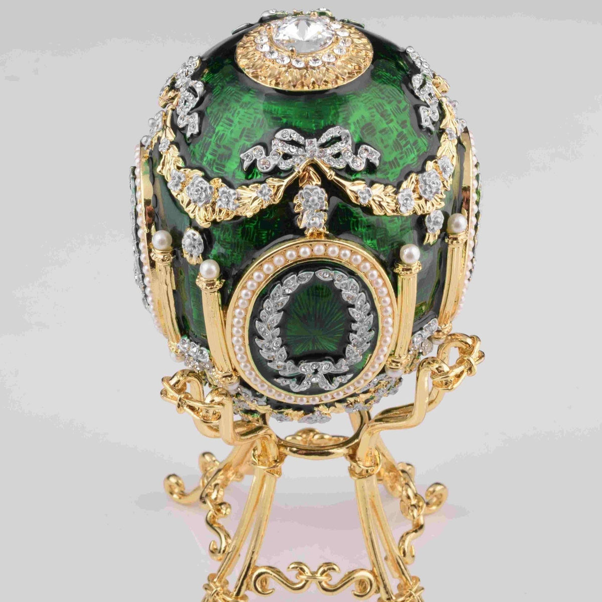 Keren Kopal Green Faberge Egg with Swan Inside