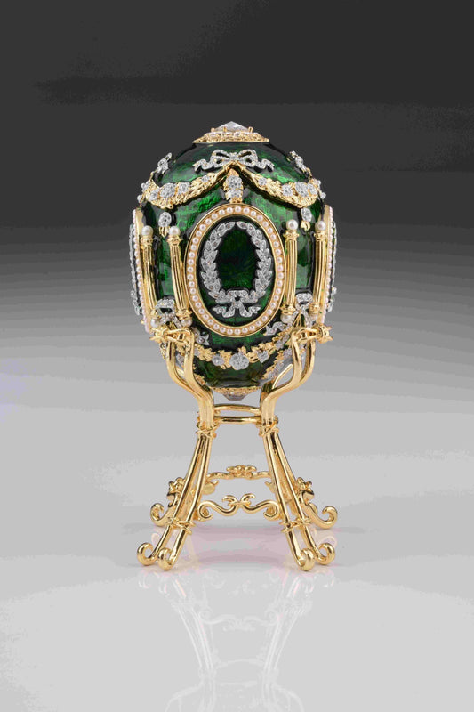 Keren Kopal Green Faberge Egg with Swan Inside