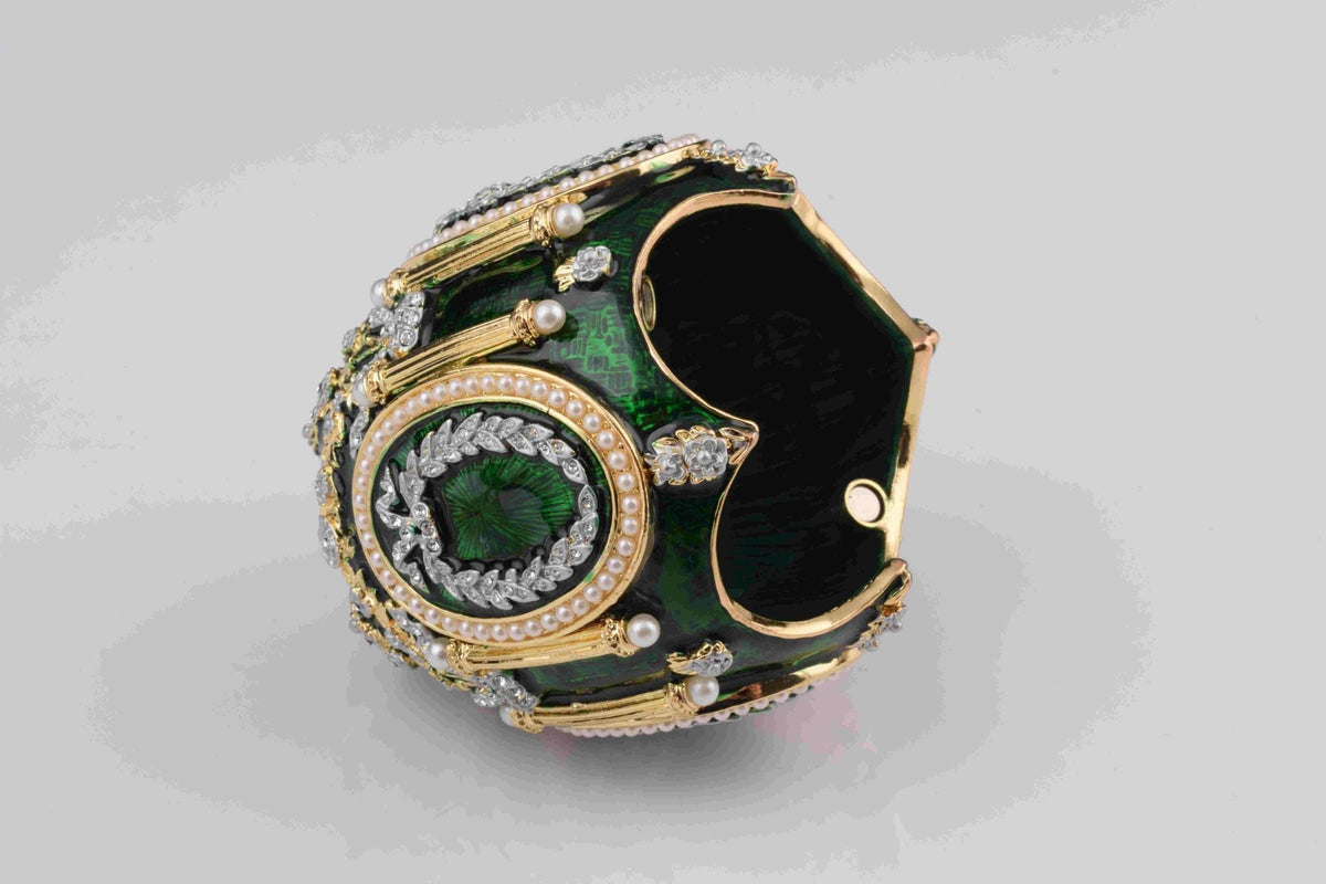 Keren Kopal Green Faberge Egg with Swan Inside