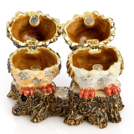 Keren Kopal Two Owls Sitting on Tree Trunk