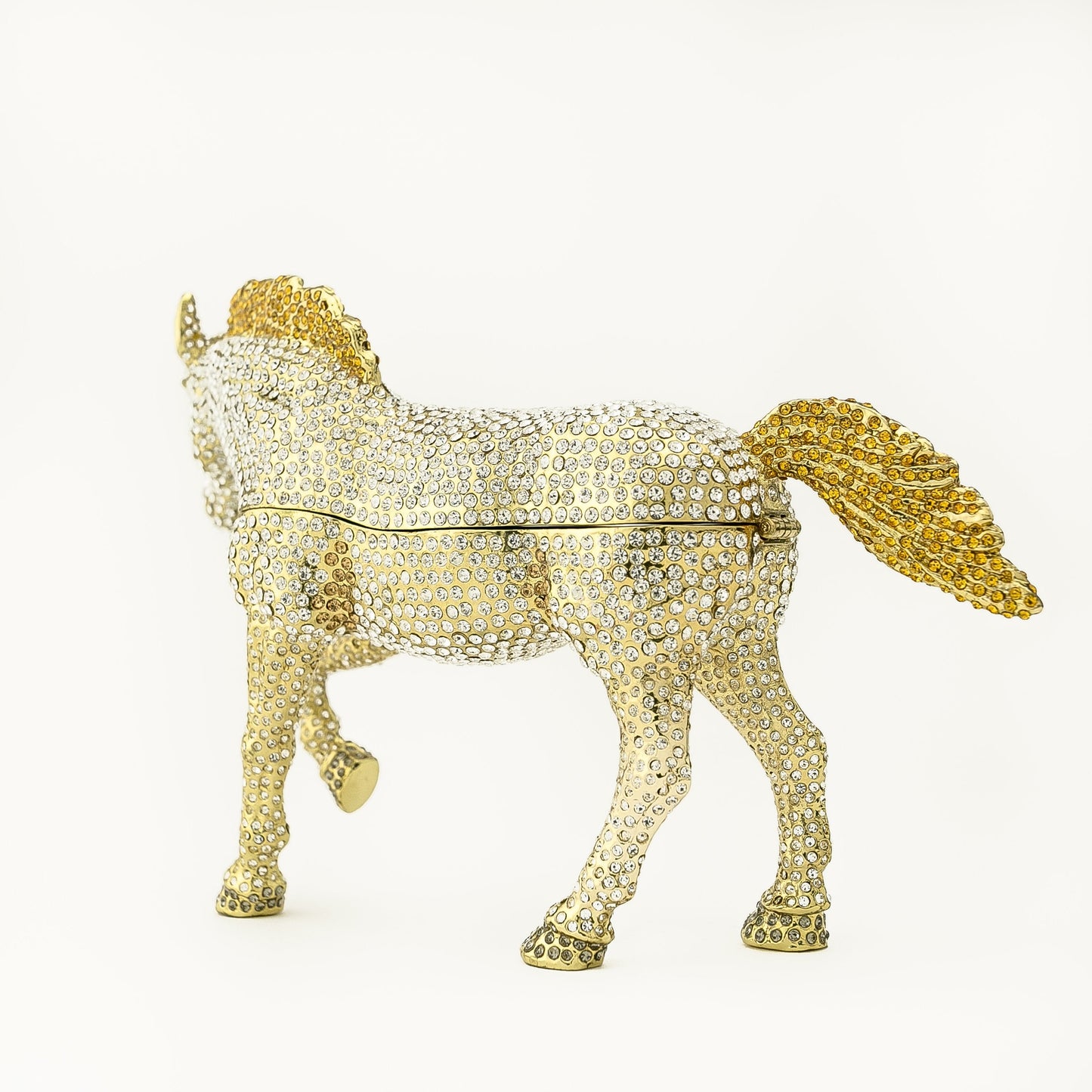 Large Golden Horse Decorated with White Crystals