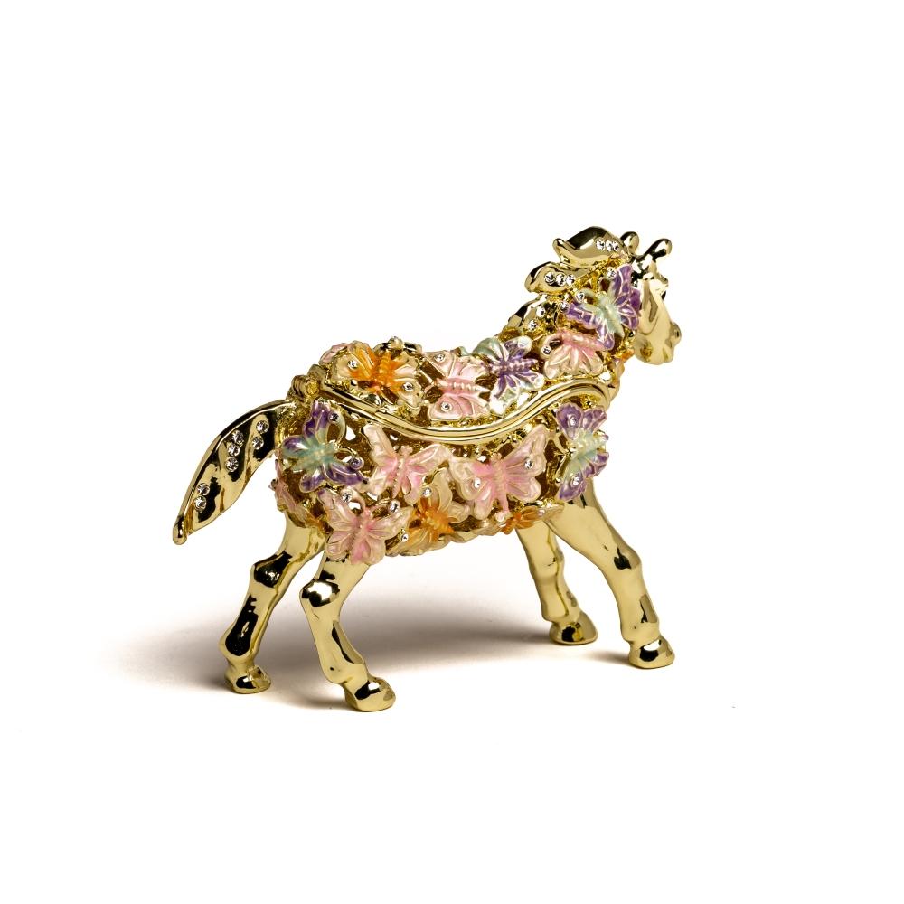 Handpainted Golden Horse Decorated with butterflies Trinket Box