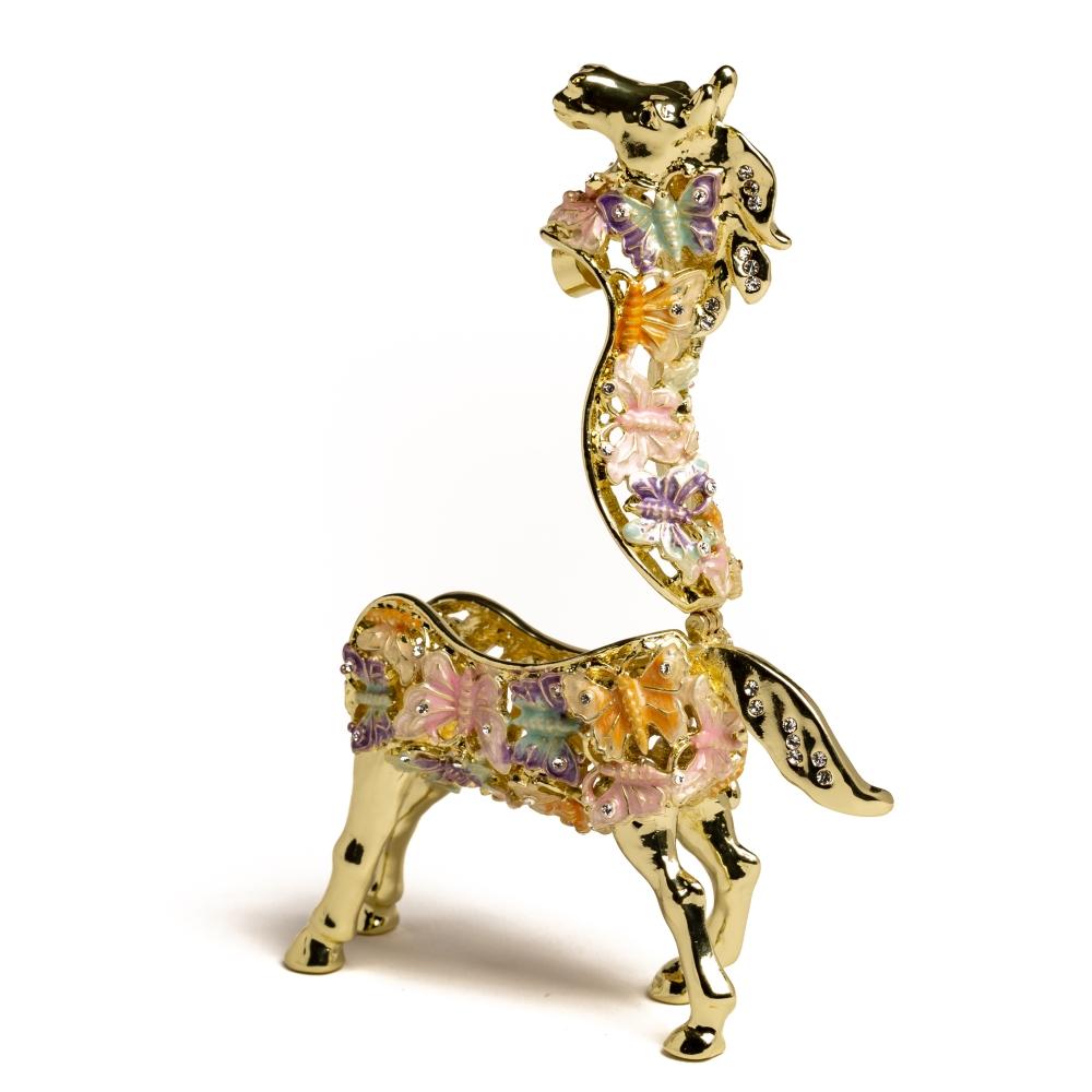 Handpainted Golden Horse Decorated with butterflies Trinket Box