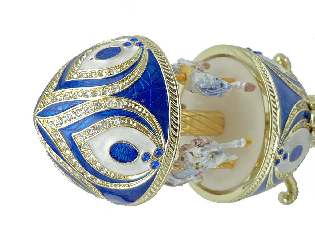 Faberge Egg Blue Music Royal Horses Carousel