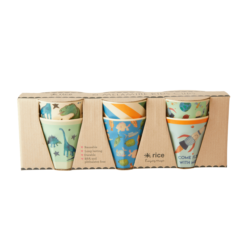 Rice DK Set of 6 Small 'Dinosaur' Melamine Cups