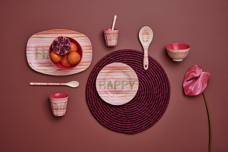 Rice DK Pink Happy Print Two Tone Melamine Lunch Plate