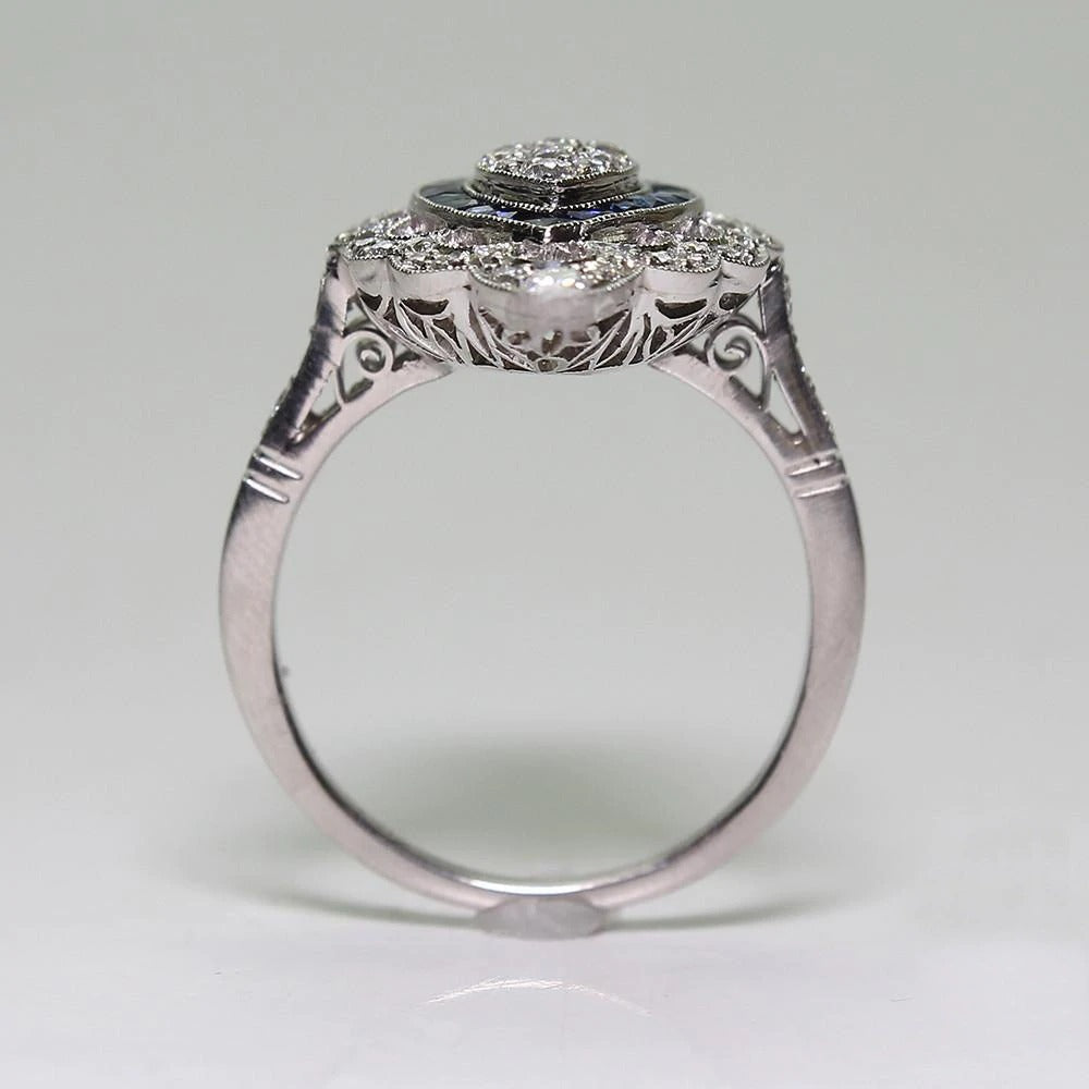 Retro Style Deep Blue Zarconia Ring