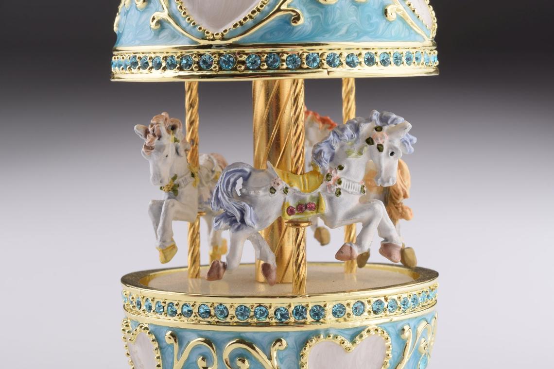 Faberge Egg Blue with Horse Carousel