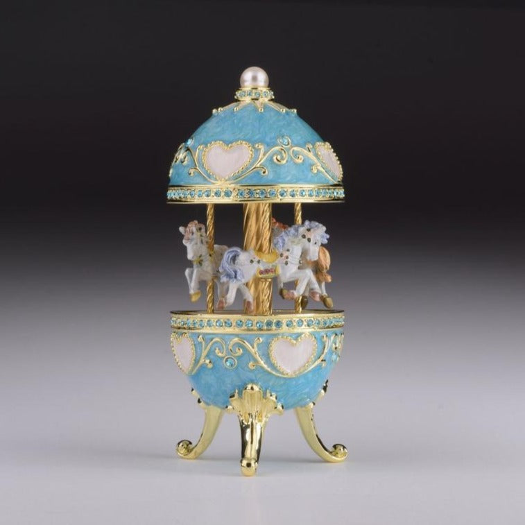 Faberge Egg Blue with Horse Carousel