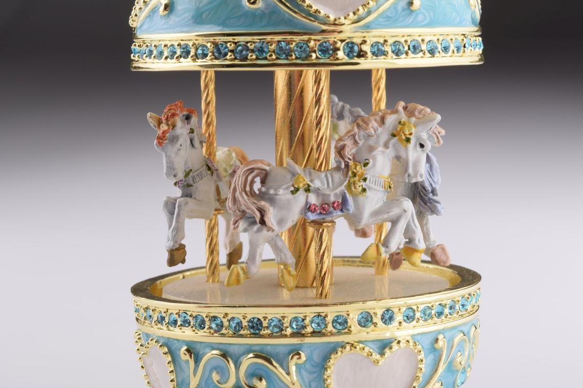 Faberge Egg Blue with Horse Carousel