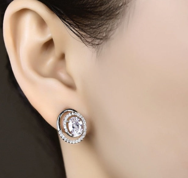 Stud Oval Zirconia Earrings