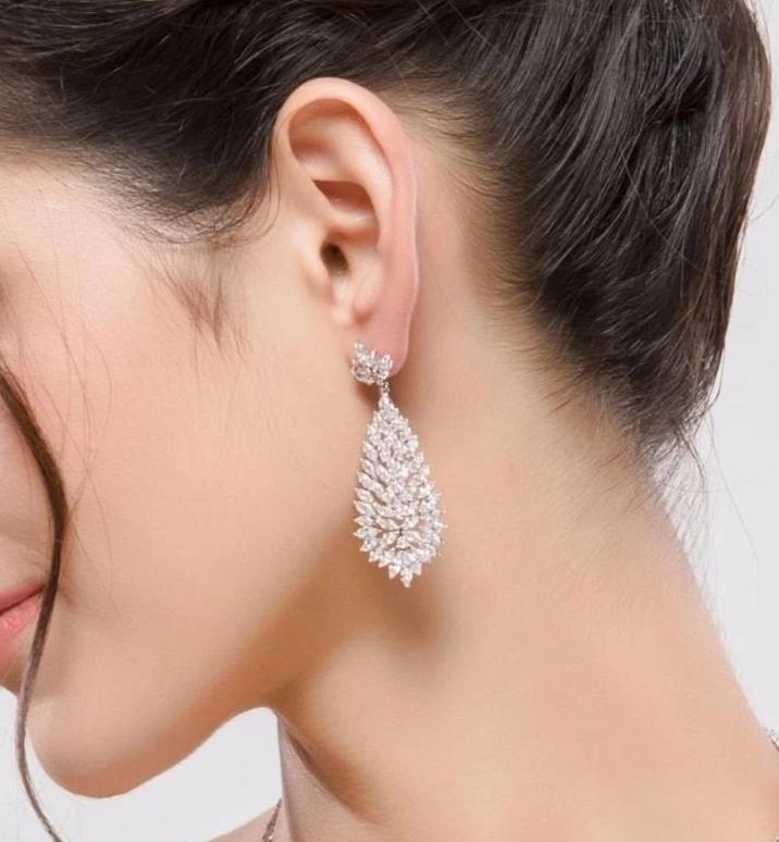 Silver Drop Earrings Zirconia