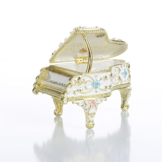 Keren Kopal White Grand Piano Trinket Box decorated with flowers