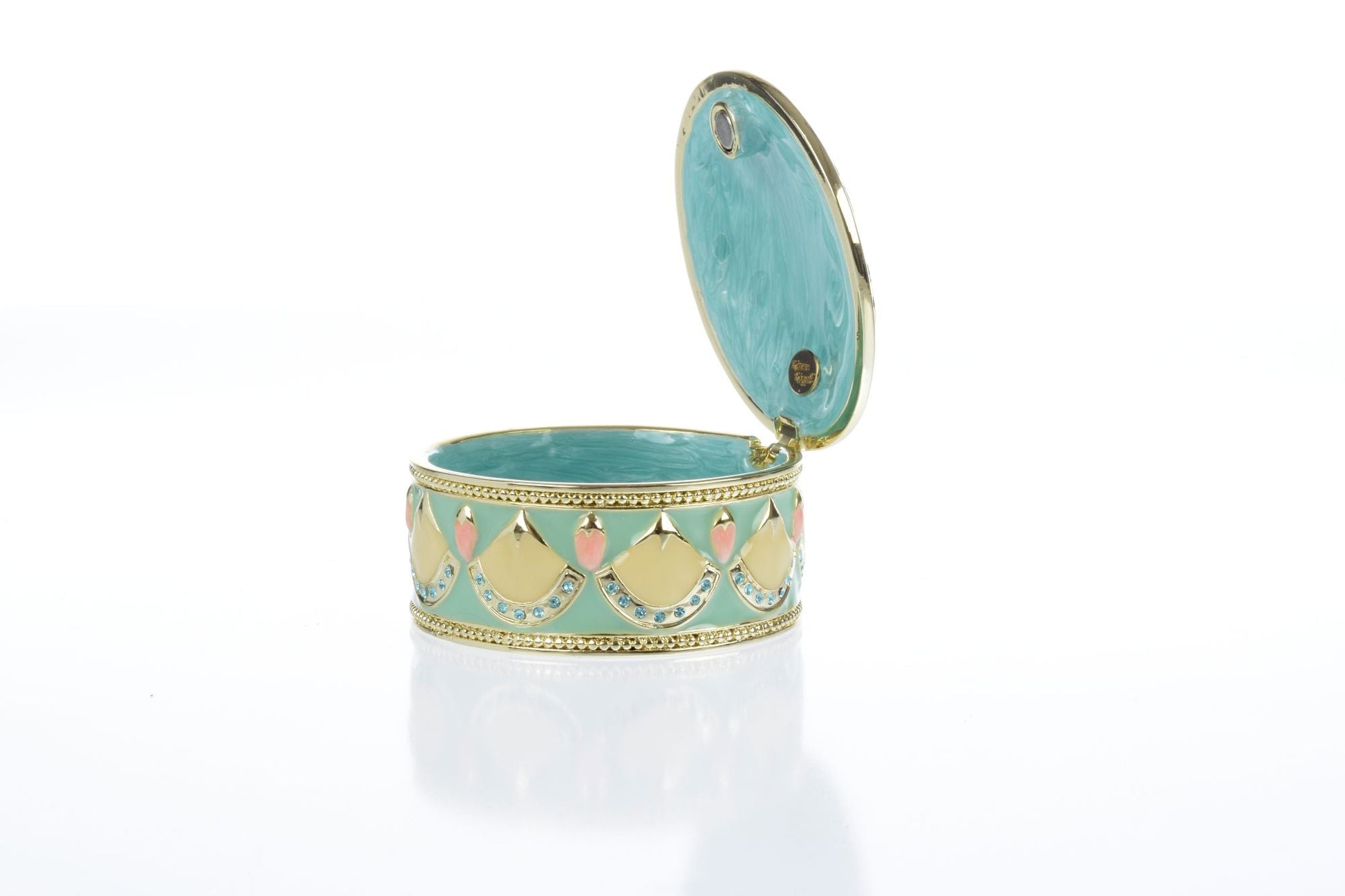 Keren Kopal Round Green turquoise Beautiful Decorated Trinket Box