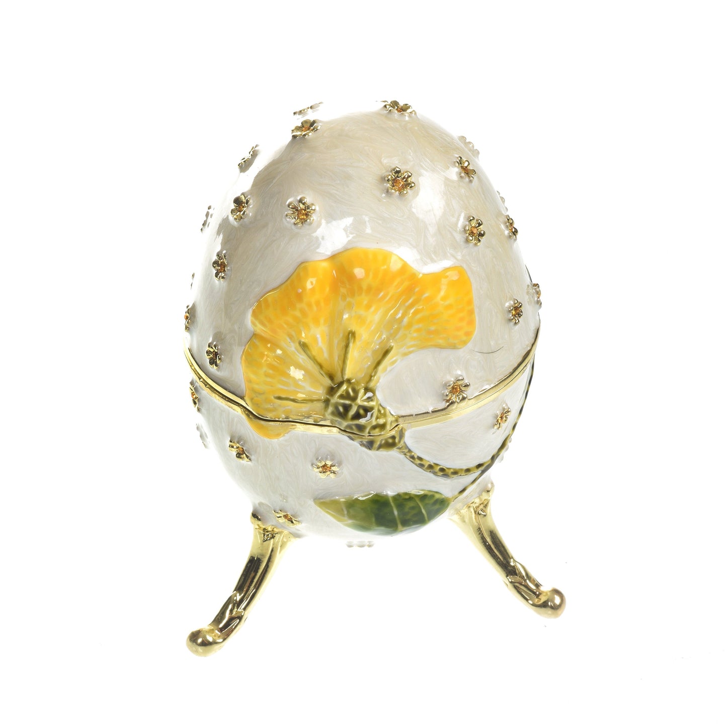 White with Yellow flower Music box Fur Elise by Beethoven Faberge Egg - Exquisite Decor