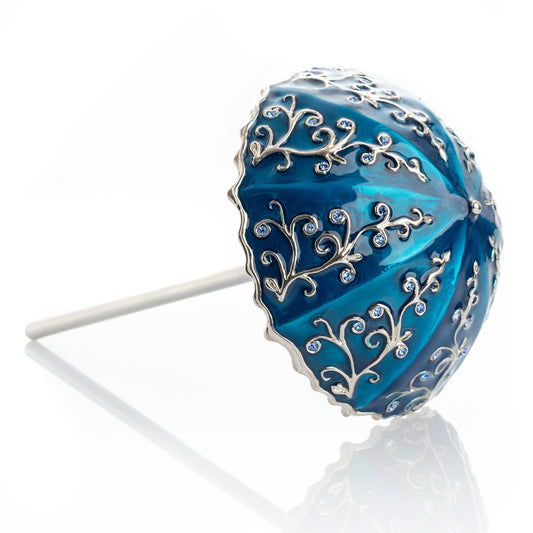 Blue Umbrella Trinket Box Handmade with Swarovski Crystals - Exquisite Decor