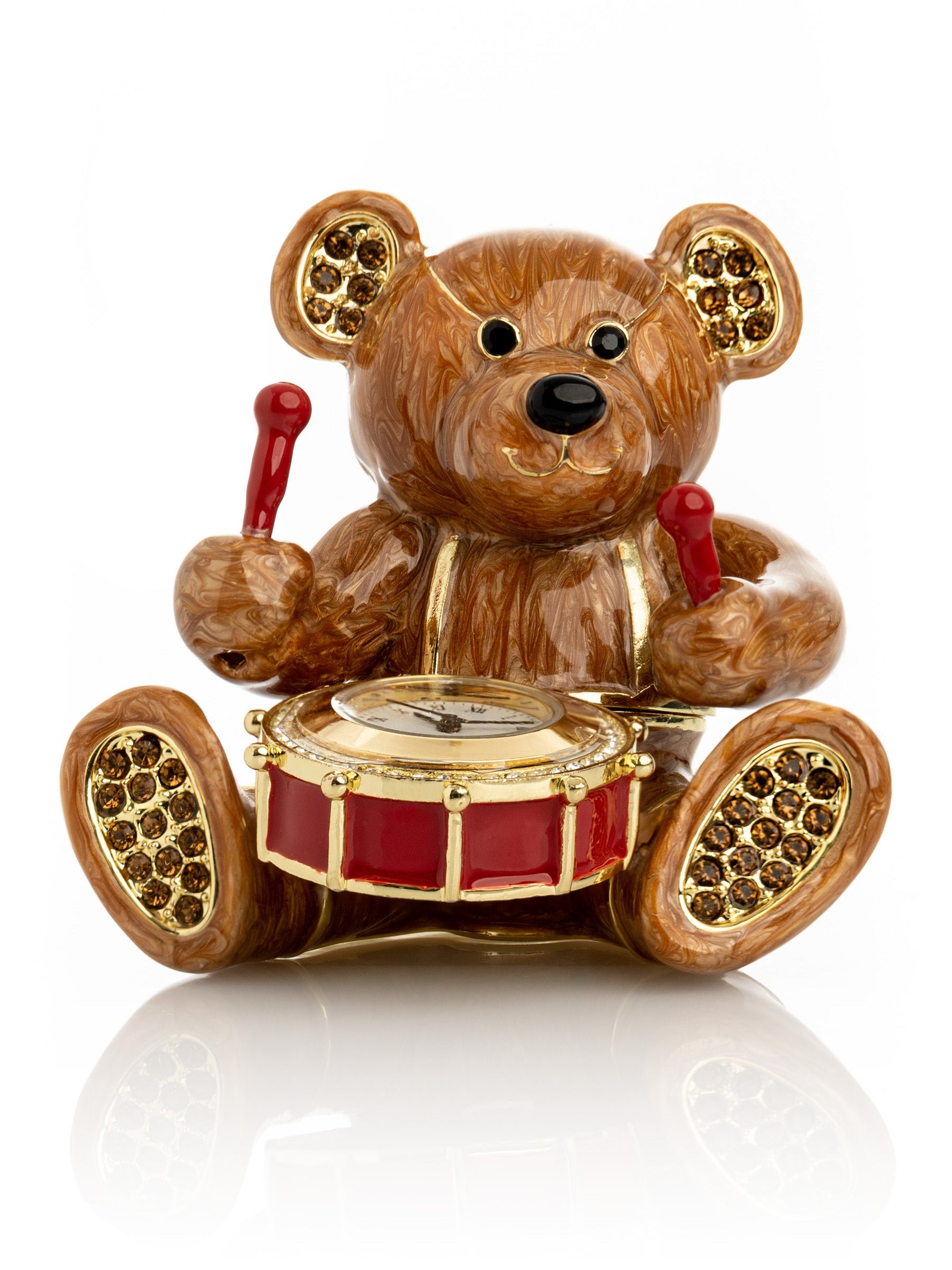 Brown Bear with Clock in a Drum - Exquisite Decor