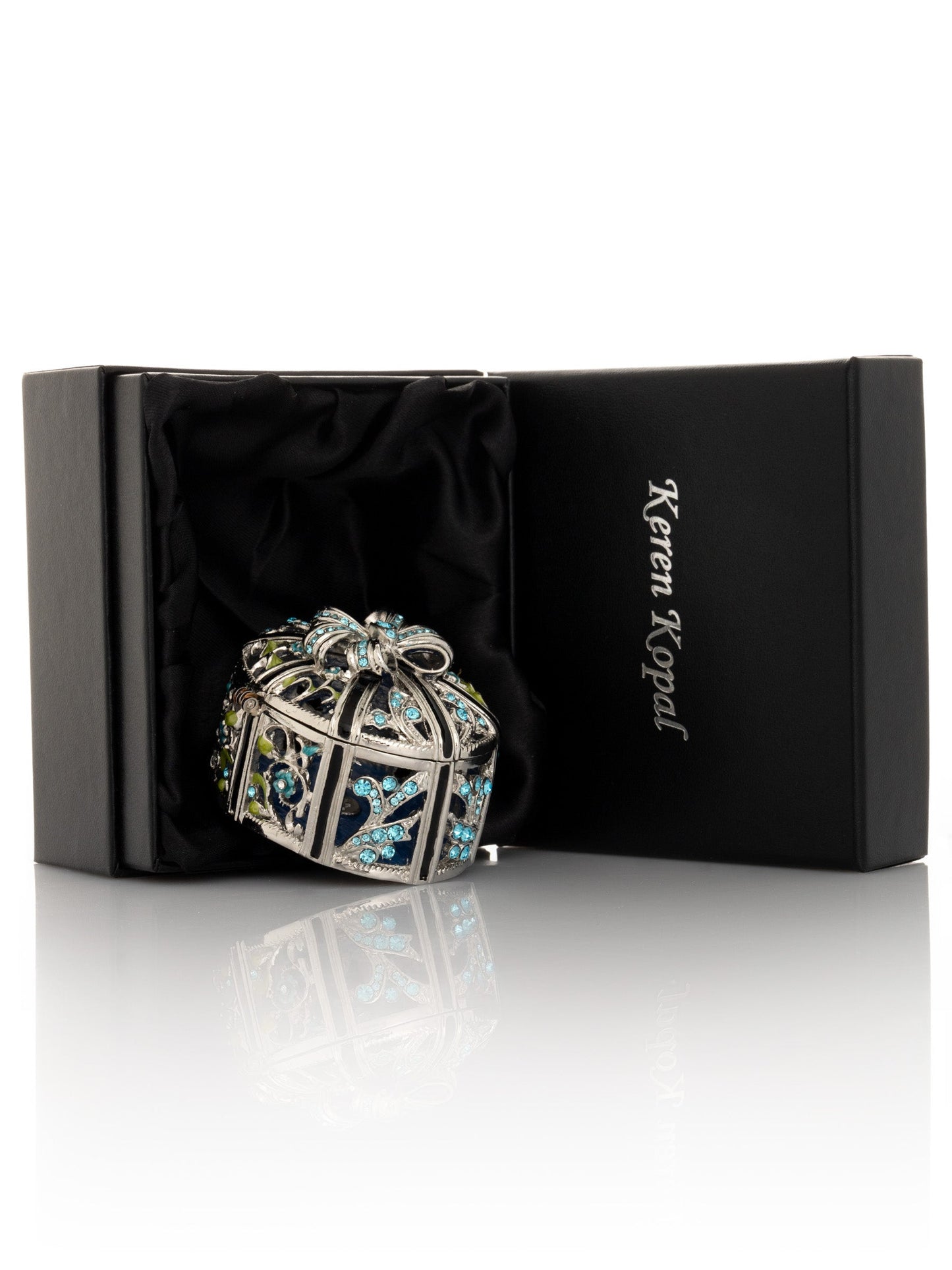 Keren Kopal Silver Box with Blue Flowers
