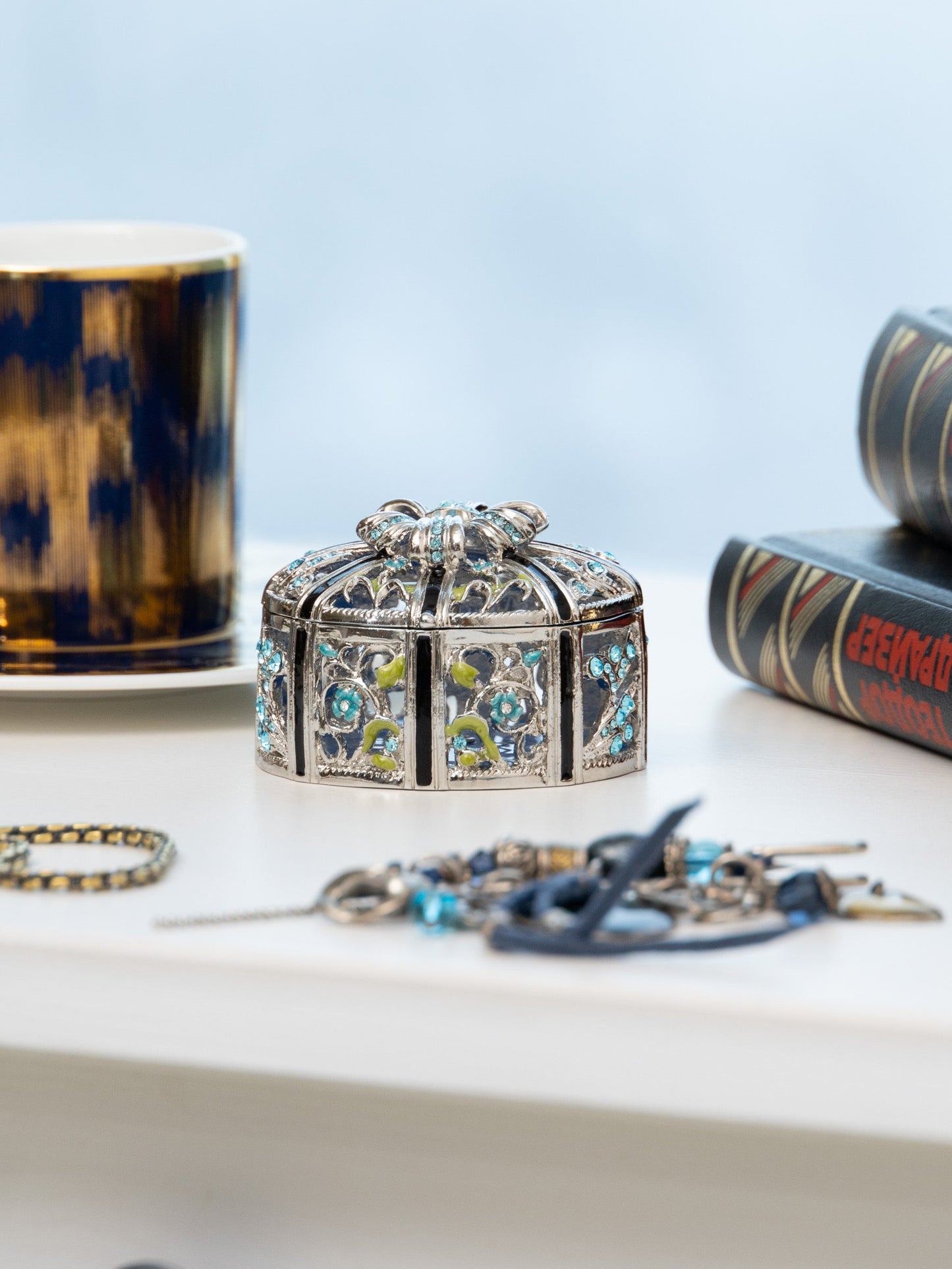 Keren Kopal Silver Box with Blue Flowers