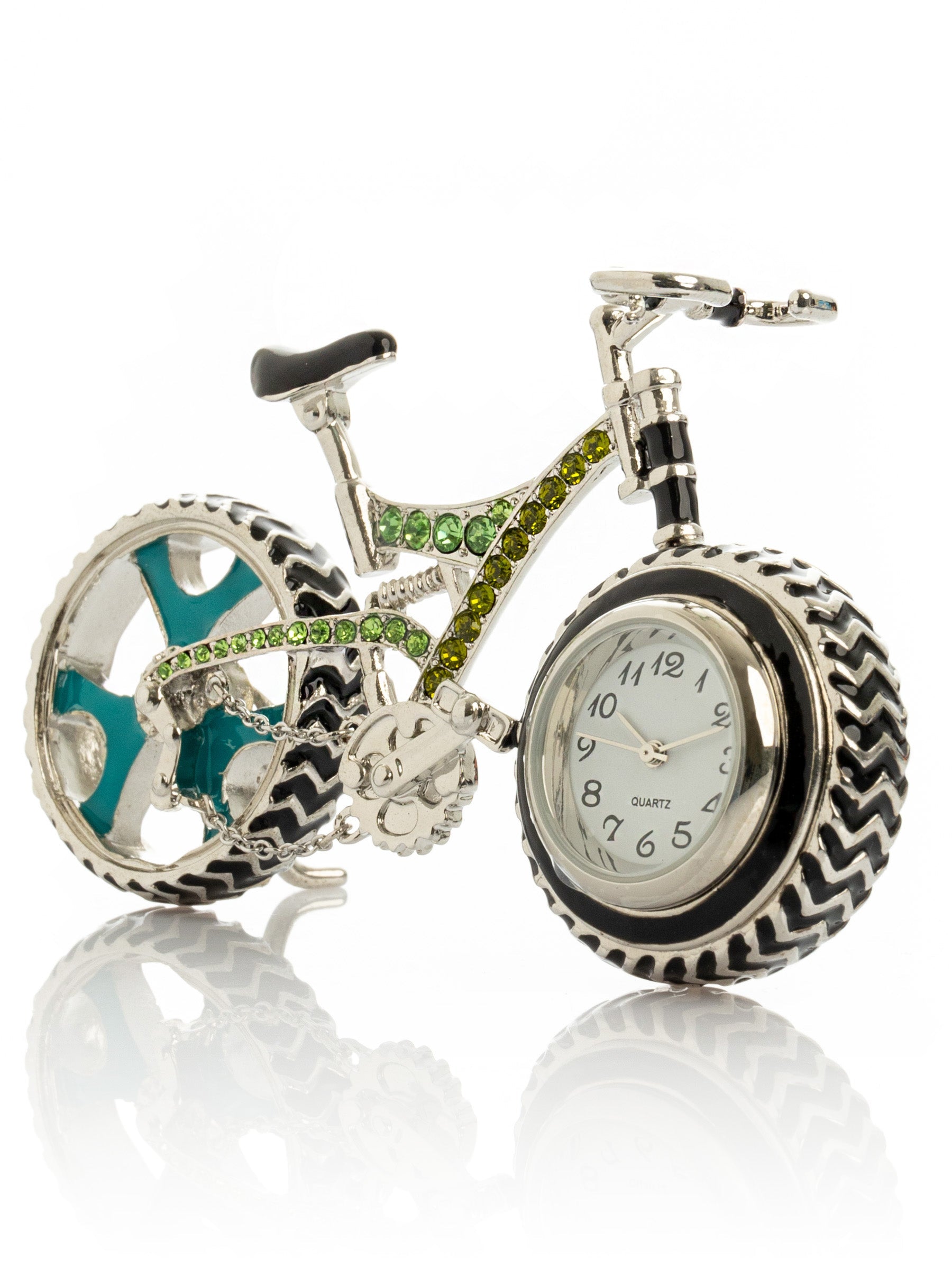 Bicycle clock with Green crystals - Exquisite Decor