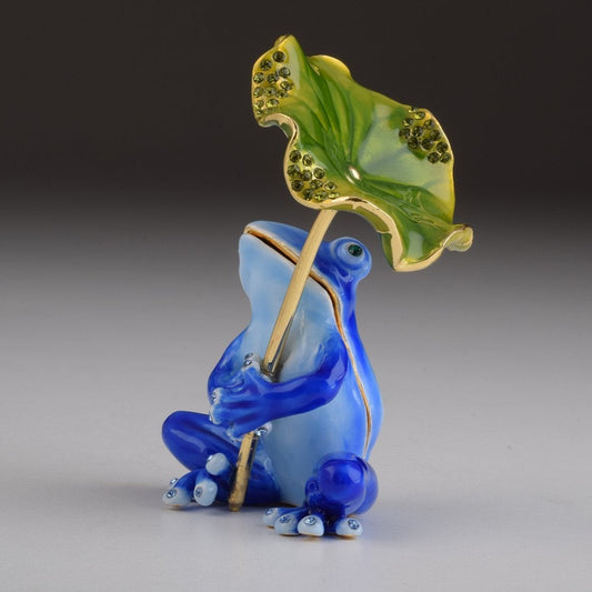Keren Kopal Blue Frog with Umbrella Trinket Box
