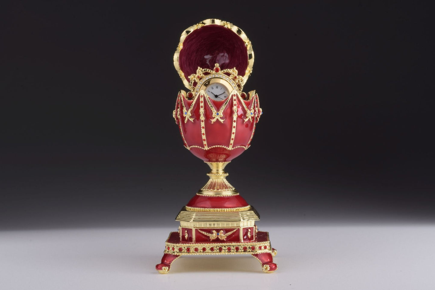 Keren Kopal Red Faberge Egg with Clock Inside