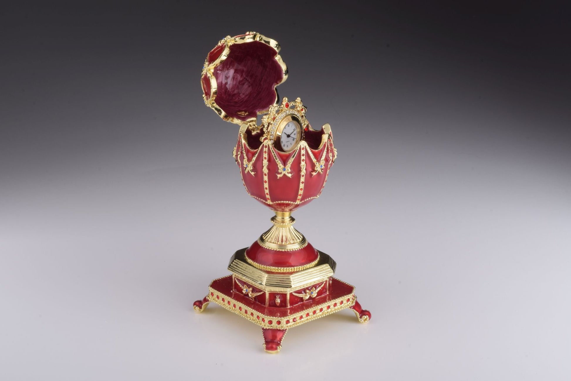 Keren Kopal Red Faberge Egg with Clock Inside