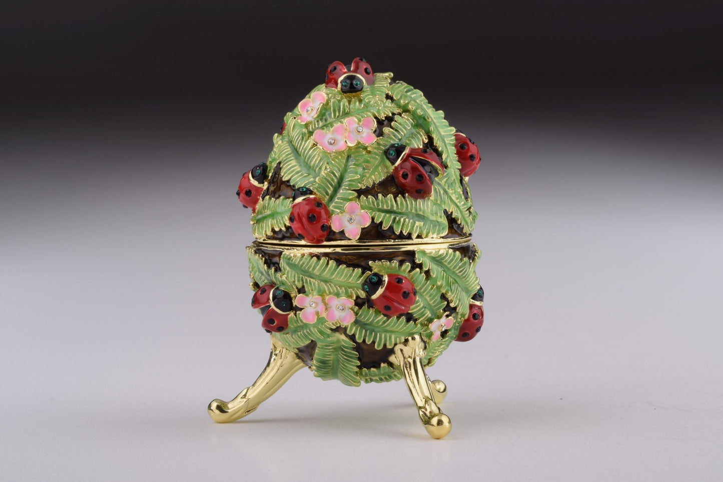 Keren Kopal Green Music Playing Faberge Egg with Ladybird Beetles Ladybugs