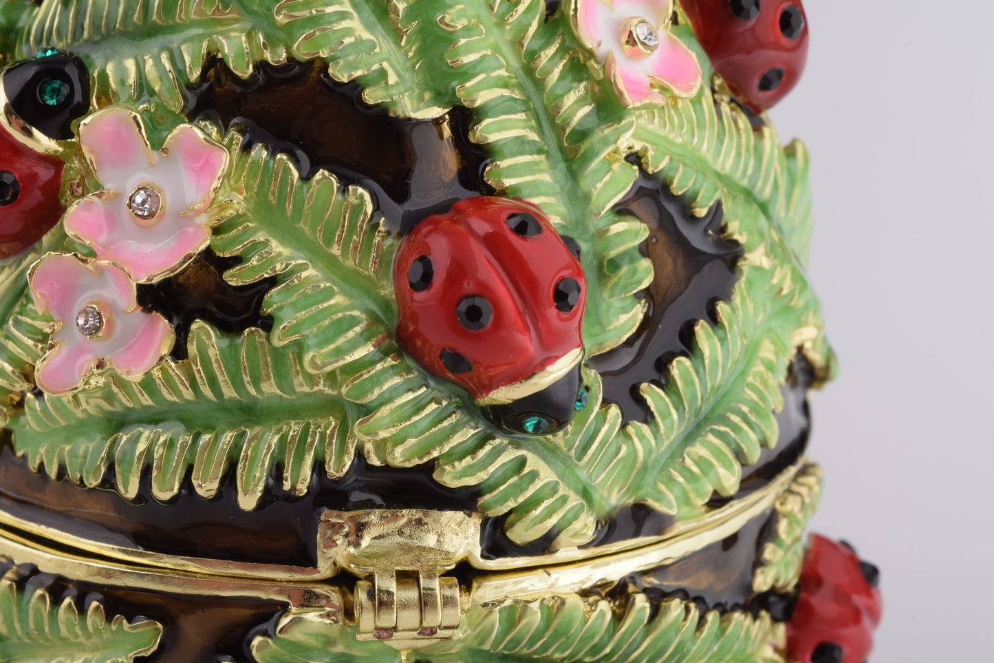 Keren Kopal Green Music Playing Faberge Egg with Ladybird Beetles Ladybugs