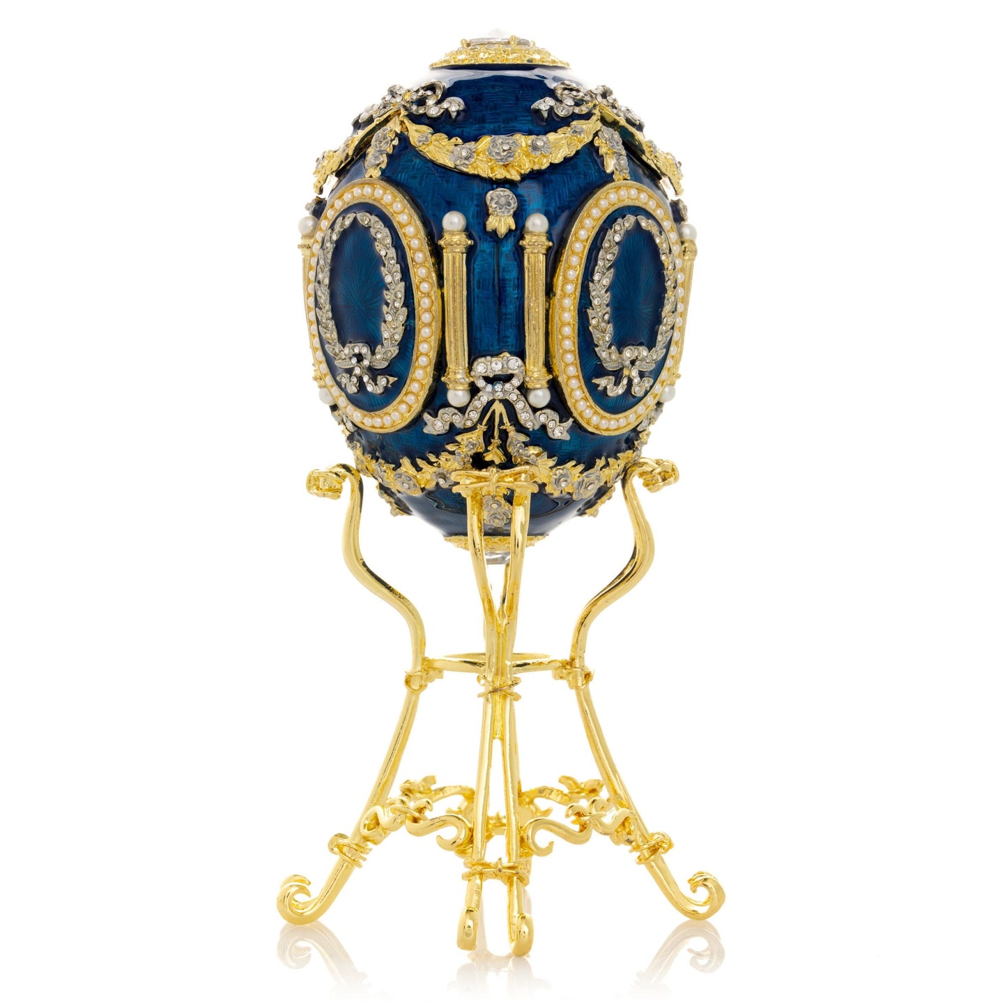 Blue Faberge Egg with Swan Inside - Exquisite Decor