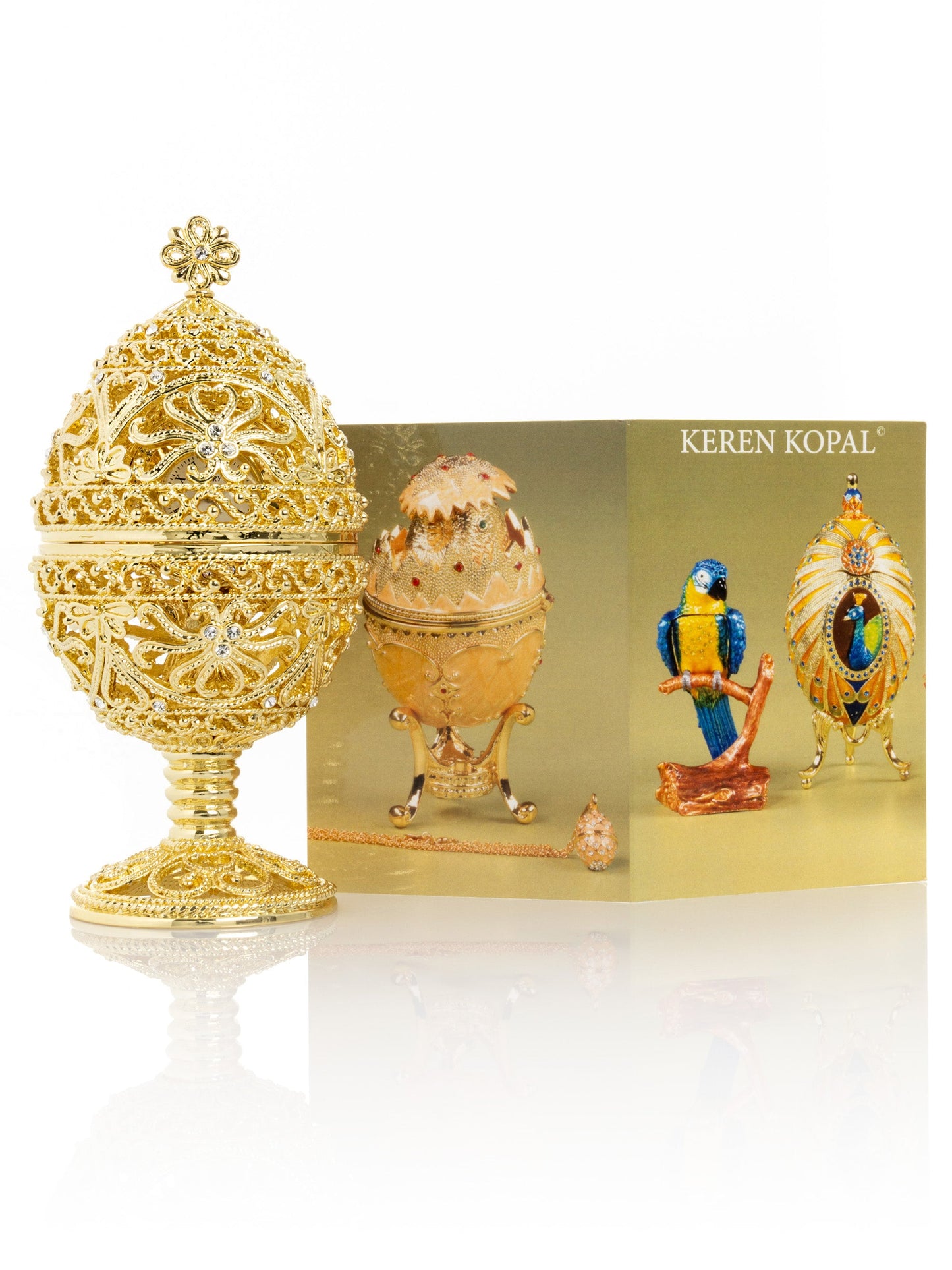 Keren Kopal Gold Faberge Egg with Clock Inside