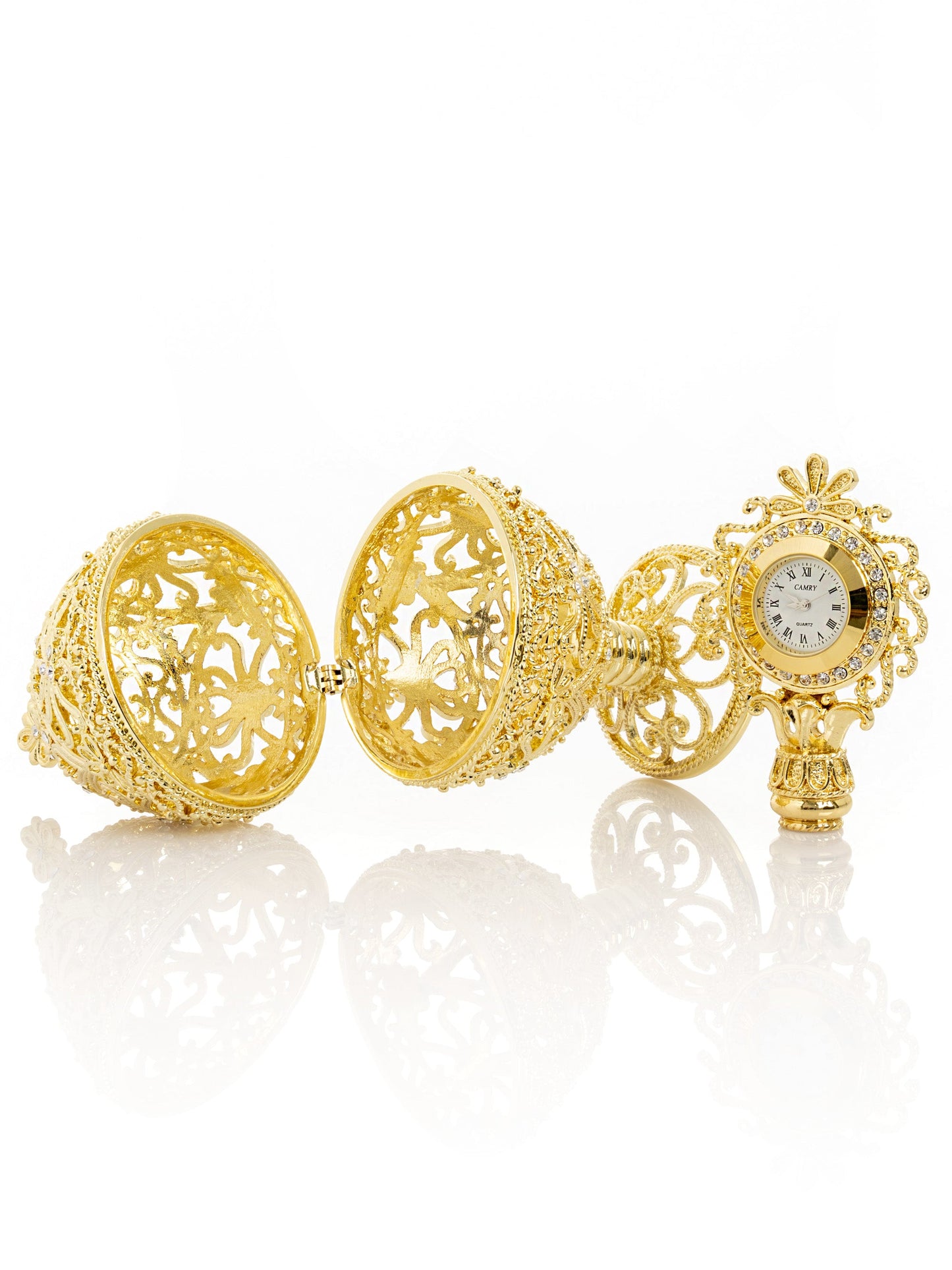 Keren Kopal Gold Faberge Egg with Clock Inside